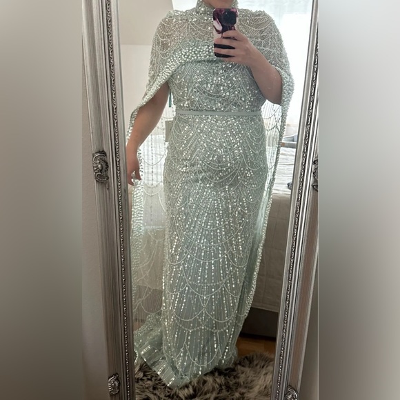 Dubai Arabia Nude Mermaid Long Cape Luxury Evening Dresses Gowns - Picture 14 of 16